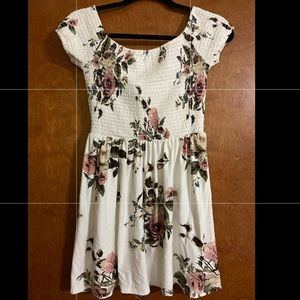 Pink Floral White Off the Shoulder Dress